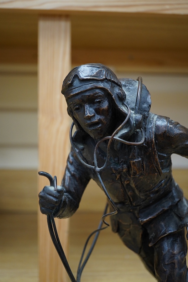 James Butler (b.1931), a bronze study of a WW2 airman, ‘Scramble’, signed, 33cm high. Condition - good